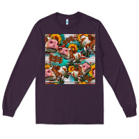 Plum cow with aztec and sunflowers seamless pattern Long Sleeve Tee - FaDigitalArtStudio