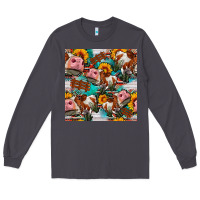 Smoke cow with aztec and sunflowers seamless pattern Long Sleeve Tee - FaDigitalArtStudio