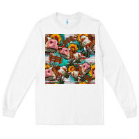 White cow with aztec and sunflowers seamless pattern Long Sleeve Tee - FaDigitalArtStudio