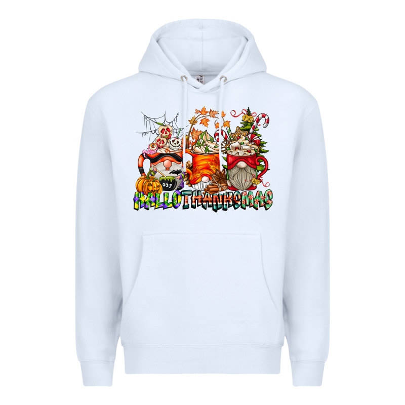 Hallothanksmas Gnome Coffee Cups Premium Hoodie by CowhideDigitalArt | Teevron