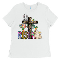 White He is risen Easter Day Ladies Tee - HowdyJamesFarm