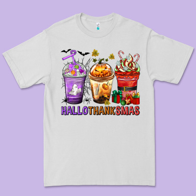 Hallothanksmas Coffee Cups Premium Tee Designed By Texasbilliewilder