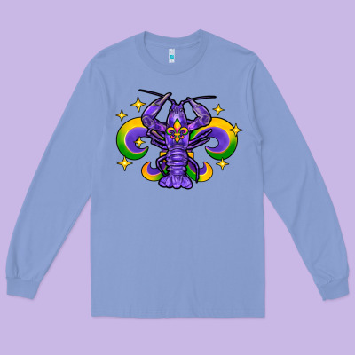 Mardi Gras Crawfish Long Sleeve Tee Designed By Fadigitalartstudio