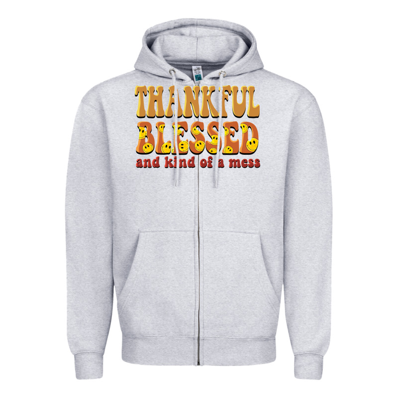 Thankful Blessed And Kind Of A Mess Zipper Hoodie by BarkalooDesign | Teevron