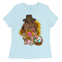Baby Blue Western Rabbit with sunflowers Easter Day Ladies Tee - HowdyJamesFarm