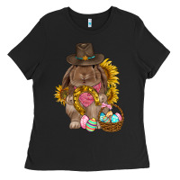 Black Western Rabbit with sunflowers Easter Day Ladies Tee - HowdyJamesFarm