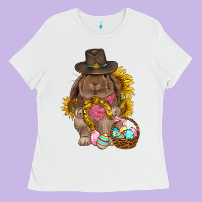 Western Rabbit With Sunflowers Easter Day Ladies Tee Designed By Howdyjamesfarm