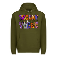 Army Green Spooky Vibes Premium Hoodie - CowhideDigitalArt