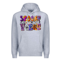 Heather Grey Spooky Vibes Premium Hoodie - CowhideDigitalArt