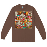 Chestnut western cow with hay and flowers seamless pattern Long Sleeve Tee - FaDigitalArtStudio