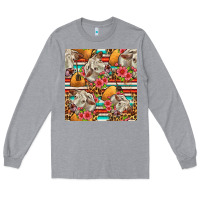 Heather Grey western cow with hay and flowers seamless pattern Long Sleeve Tee - FaDigitalArtStudio