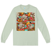 Matcha western cow with hay and flowers seamless pattern Long Sleeve Tee - FaDigitalArtStudio