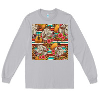 Moon Dust western cow with hay and flowers seamless pattern Long Sleeve Tee - FaDigitalArtStudio