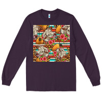 Plum western cow with hay and flowers seamless pattern Long Sleeve Tee - FaDigitalArtStudio