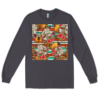 Smoke western cow with hay and flowers seamless pattern Long Sleeve Tee - FaDigitalArtStudio