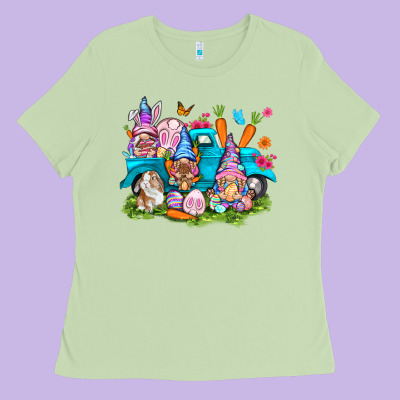 Easter Gnomies With Truck Easter Day Ladies Tee Designed By Howdyjamesfarm