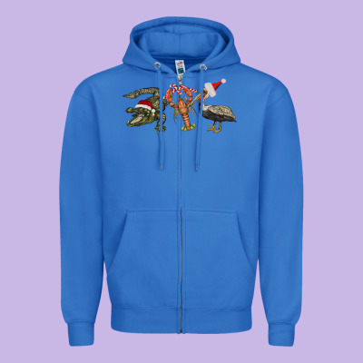 Christmas Alligator Pelican Crawfish Zipper Hoodie Designed By Barkaloodesign