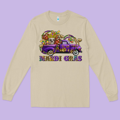 Mardi Gras Skull Truck Long Sleeve Tee Designed By Fadigitalartstudio