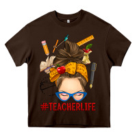 Chocolate Brown messy bun teacher life Heavy Core Tee - RanaPortraitStore