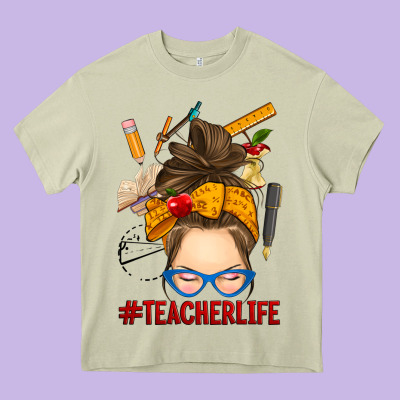 Messy Bun Teacher Life Heavy Core Tee Designed By Ranaportraitstore