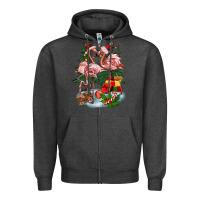 Charcoal Heather Christmas flamingo Zipper Hoodie - BarkalooDesign