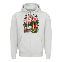 Dove Grey Christmas flamingo Zipper Hoodie - BarkalooDesign