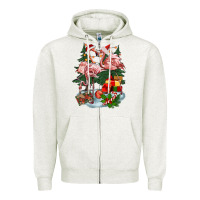 Oatmeal Heather Christmas flamingo Zipper Hoodie - BarkalooDesign