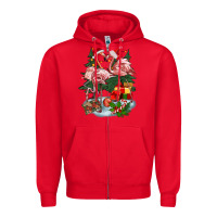 Red Christmas flamingo Zipper Hoodie - BarkalooDesign