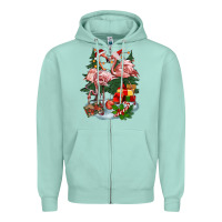 Seafoam Christmas flamingo Zipper Hoodie - BarkalooDesign