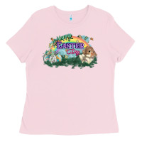 Bubblegum Pink Happy Easter Day rainbow Ladies Tee - HowdyJamesFarm