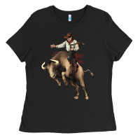 Black Cowboy bull rodeo Ladies Tee - HowdyJamesFarm