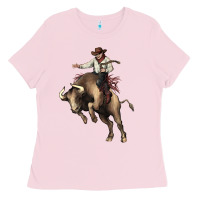 Bubblegum Pink Cowboy bull rodeo Ladies Tee - HowdyJamesFarm