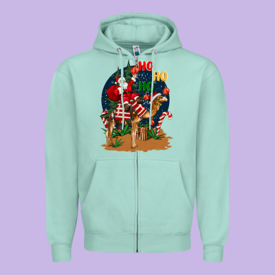 Christmas  Camel With Santa Zipper Hoodie Designed By Barkaloodesign
