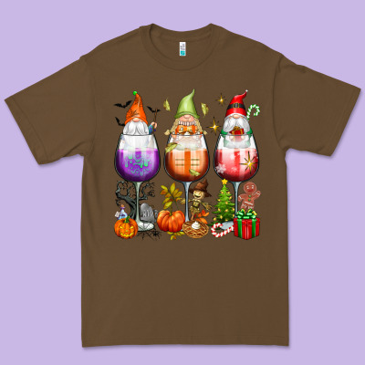 Hallothanksmas Wine Glasses And Gnomes Premium Tee Designed By Texasbilliewilder