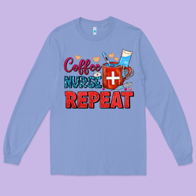 Coffee Nurse Repeat Long Sleeve Tee Designed By Fadigitalartstudio