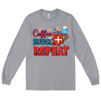 Heather Grey Coffee Nurse Repeat Long Sleeve Tee - FaDigitalArtStudio