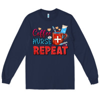 Navy Coffee Nurse Repeat Long Sleeve Tee - FaDigitalArtStudio