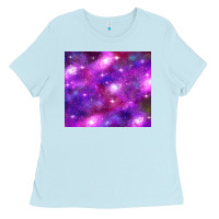 Baby Blue colorful abstract galaxy black and purple Ladies Tee - TumblerDesignByShophia