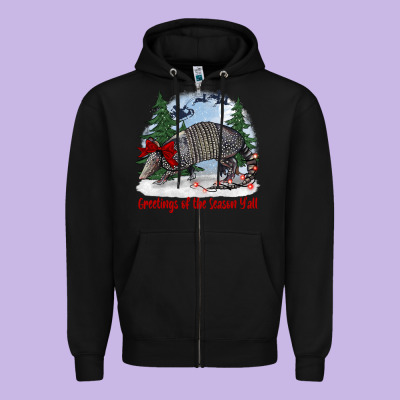 Greetings Of The Season Y'all With Armadillo Zipper Hoodie Designed By Barkaloodesign