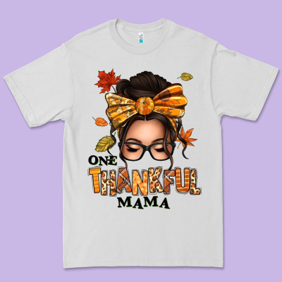 One Thankful Mama Afro Messy Bun Premium Tee Designed By Texasbilliewilder