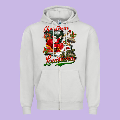 Louisiana Christmas With Santa Zipper Hoodie Designed By Barkaloodesign