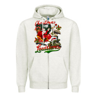 Oatmeal Heather louisiana christmas with santa Zipper Hoodie - BarkalooDesign