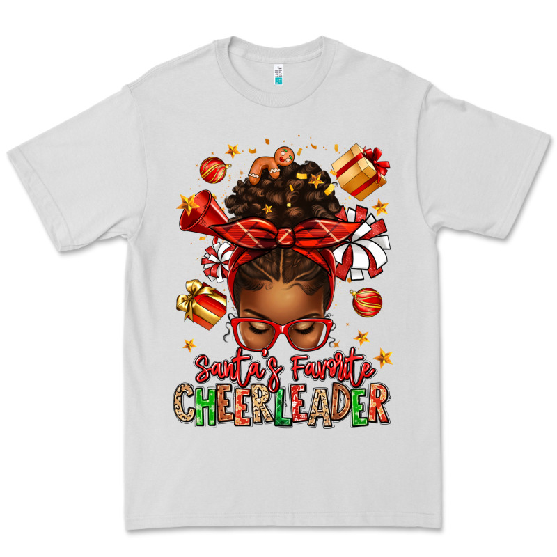 Santa's Favorite Cheerleader Afro Messy Bun Premium Tee by texasbilliewilder | Teevron