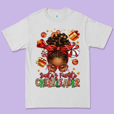 Santa's Favorite Cheerleader Afro Messy Bun Premium Tee Designed By Texasbilliewilder