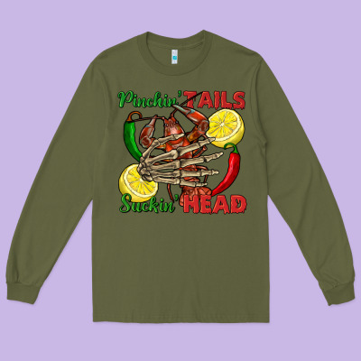 Pinchin' Tails Suckin' Head Crawfish Long Sleeve Tee Designed By Fadigitalartstudio