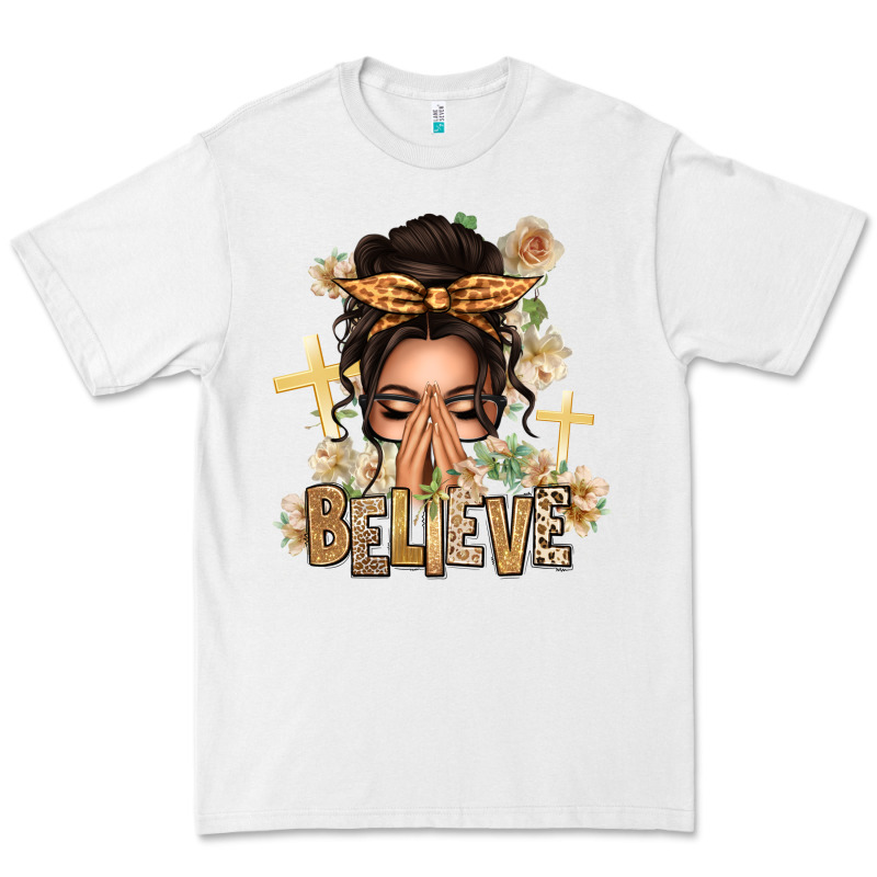 Believe Praying Caucasian Messy Bun Premium Tee by texasbilliewilder | Teevron