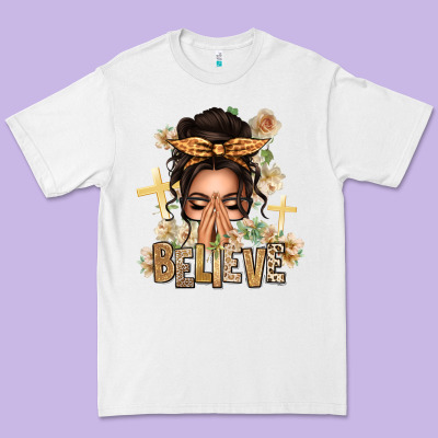 Believe Praying Caucasian Messy Bun Premium Tee Designed By Texasbilliewilder