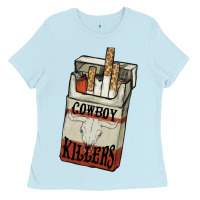 Baby Blue Cowboy killers cigarette package Ladies Tee - HowdyJamesFarm