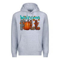 Heather Grey Welcome Fall Premium Hoodie - CowhideDigitalArt