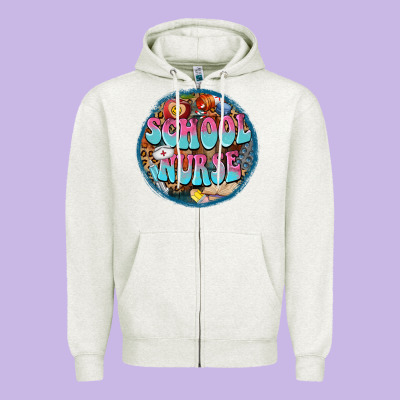 Western Groovy School Nurse Zipper Hoodie Designed By Barkaloodesign